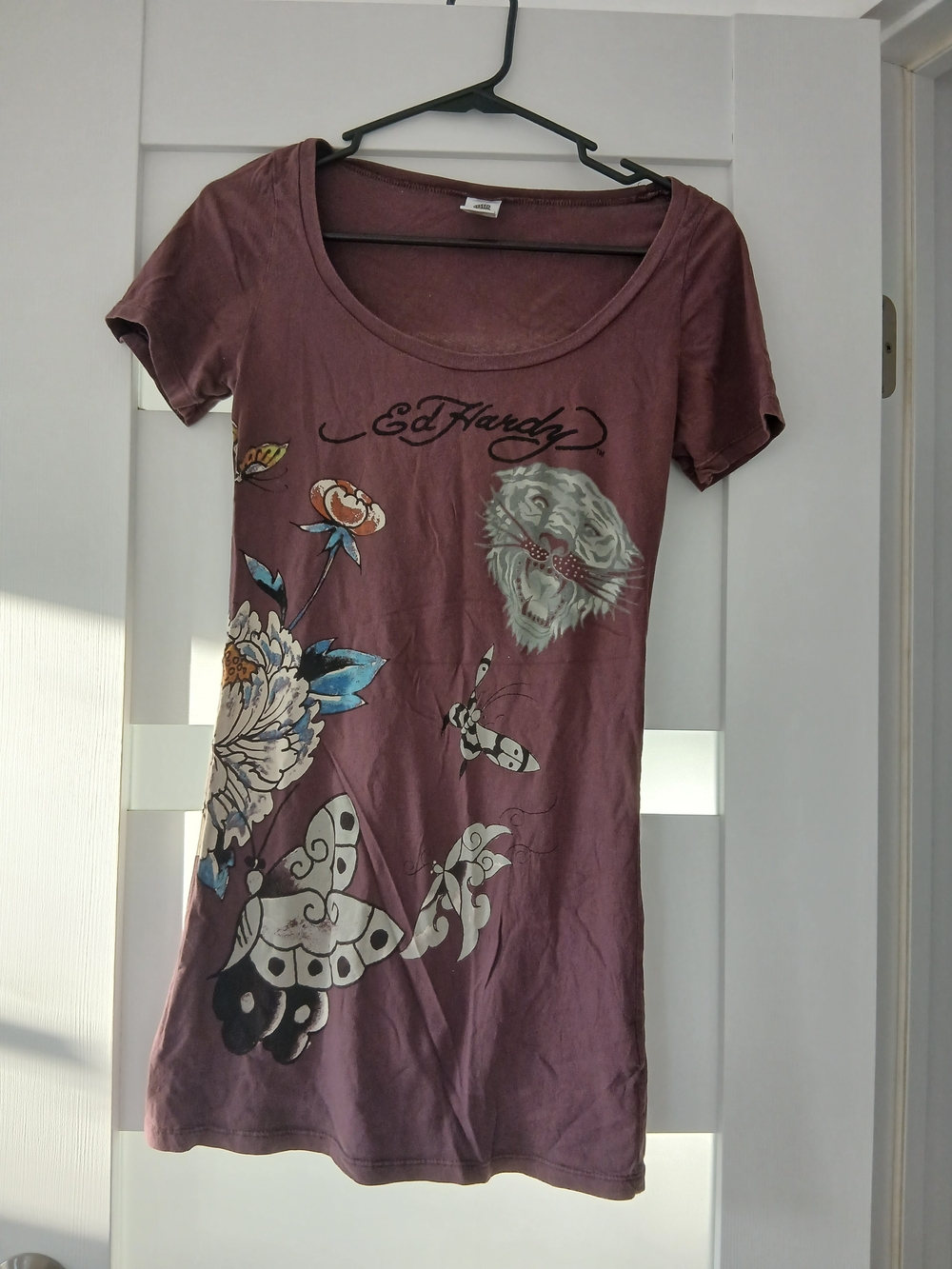 Ed Hardy Mauve Graphic Scoop Neck Mini Dress Vintage Y2K